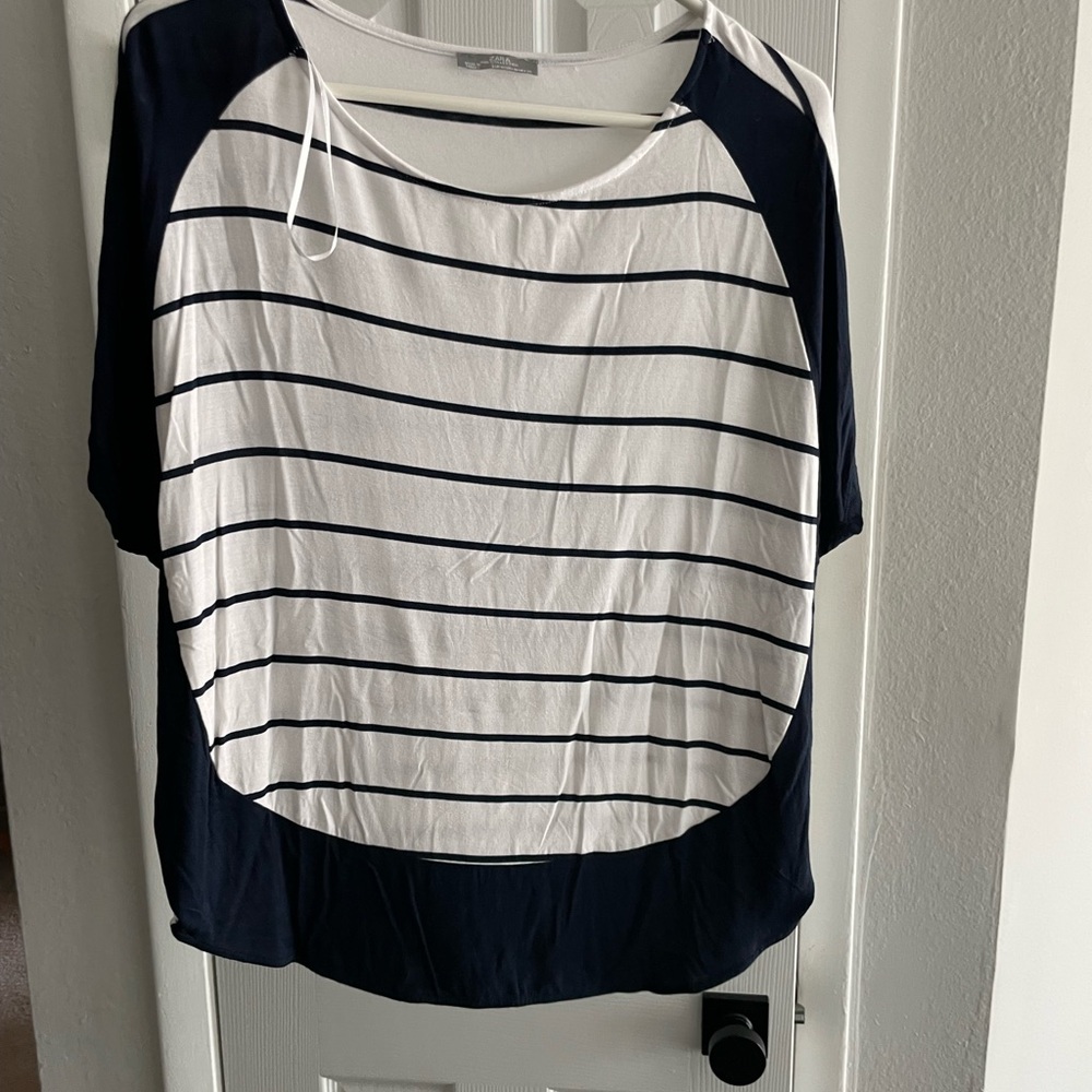 Zara Black and White Raglan Blouse Relaxed Fit